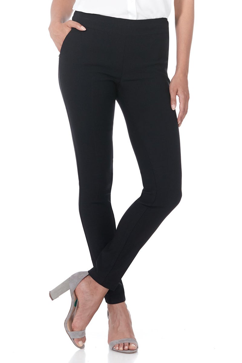 Rekucci Womenâ€™s Stretch Pull-On Skinny Work Pant â€“ Tummy Control, Zip Pockets, Legging Fit â€“ Office & Casual (16, Black) - Image 1